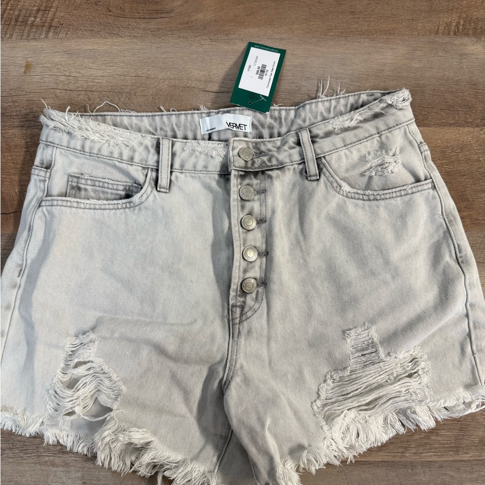 Mahina Women's Distressed Gray Jean Shorts